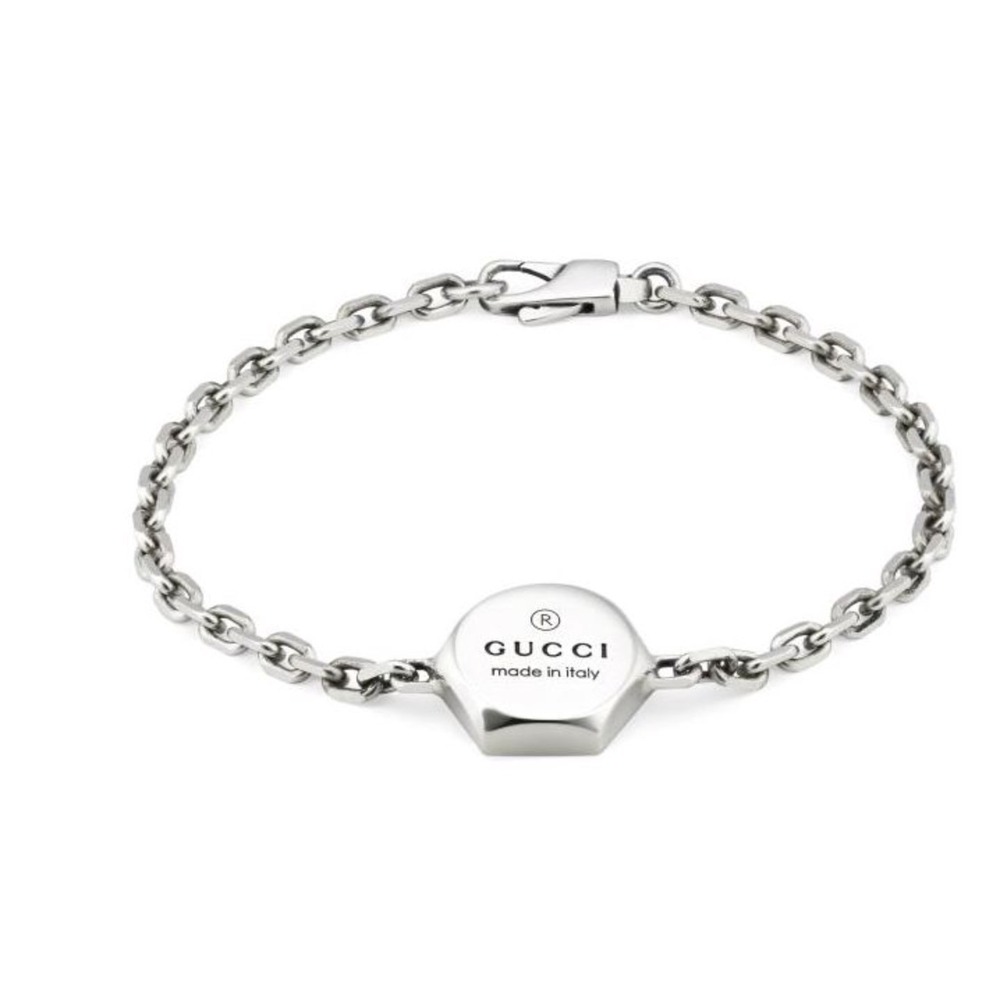 Gucci Trademark Thin Sterling Silver Link Bracelet, 779169, Size 17